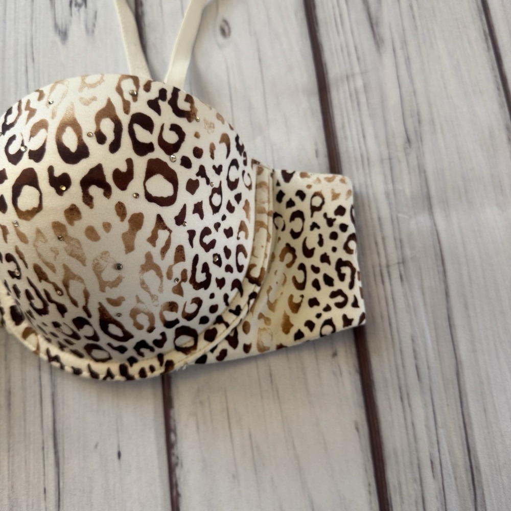 Victoria's Secret Leopard Strapless Bra 36B Lined Convertible Studded Sexy - Picture 3 of 8